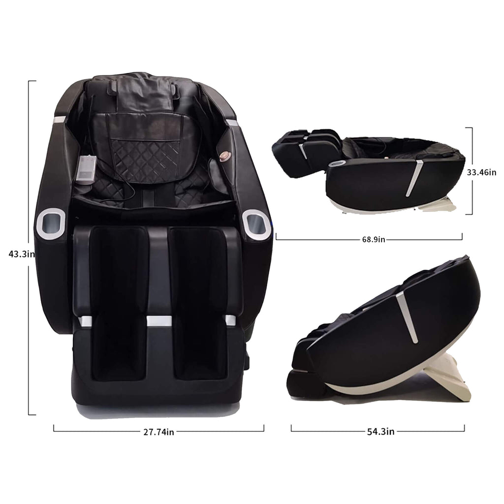 Equinox zero-gravity massage chair, manufacturer dimensions diagram