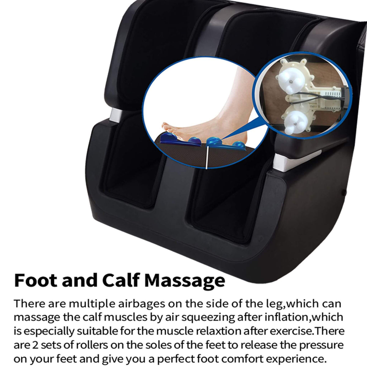 Equinox massage chair, manufacturer foot and calf massage detail