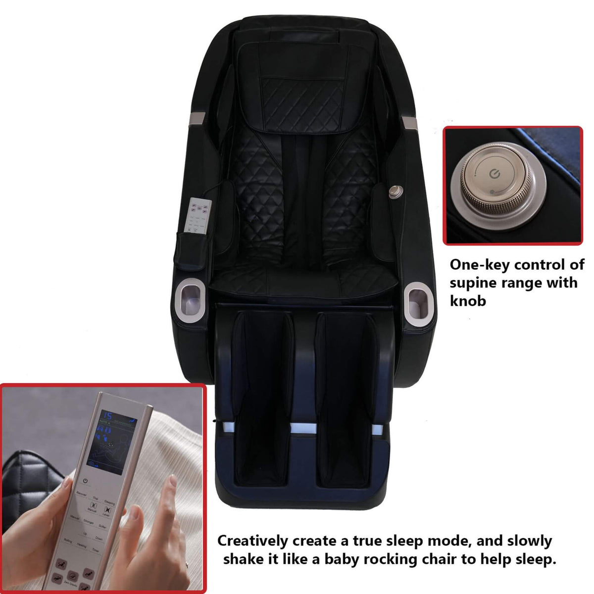 Equinox zero-gravity massage chair, supplier diagram showing one-touch controls