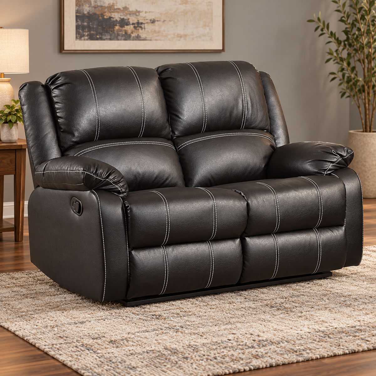 Zuriel Synthetic Recliner Loveseat with Manual Recline - Black or Dark Brown in a styled interior setting