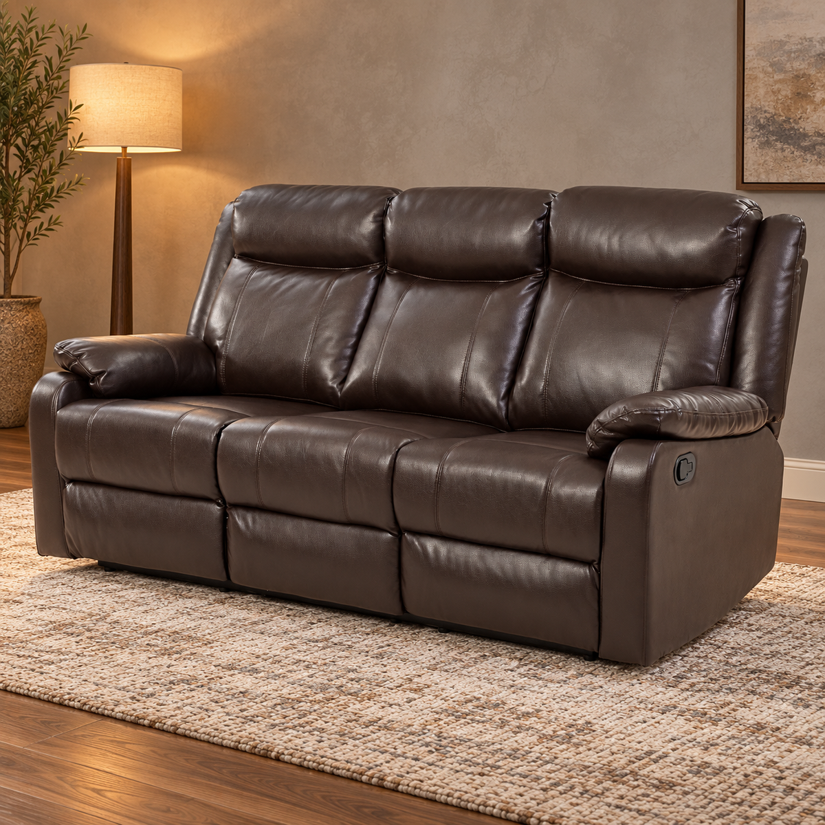 Contemporary Three Seater Reclining Sofa with Double Recliners - Multiple Colors in a styled interior setting